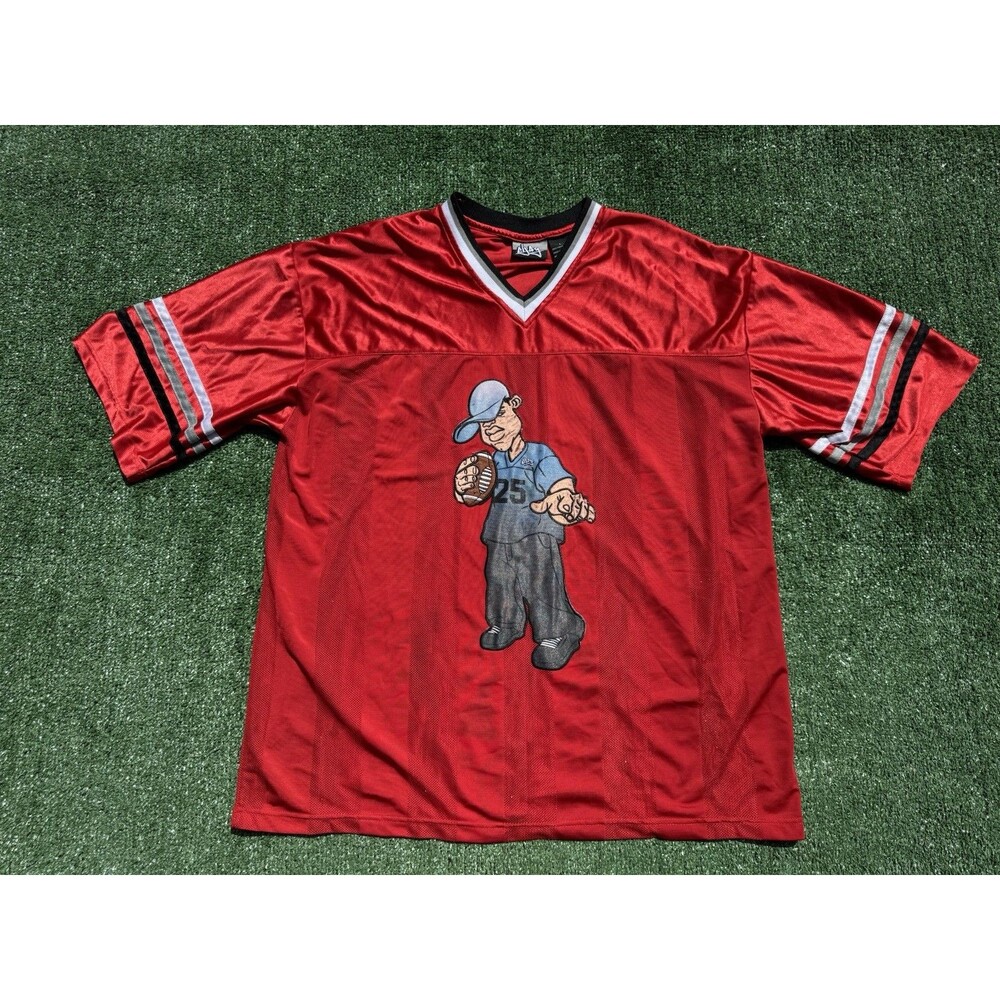 Vintage Y2K Eljay Mesh Football Jersey Red Hip Hop Rap Short Sleeve Size Large L